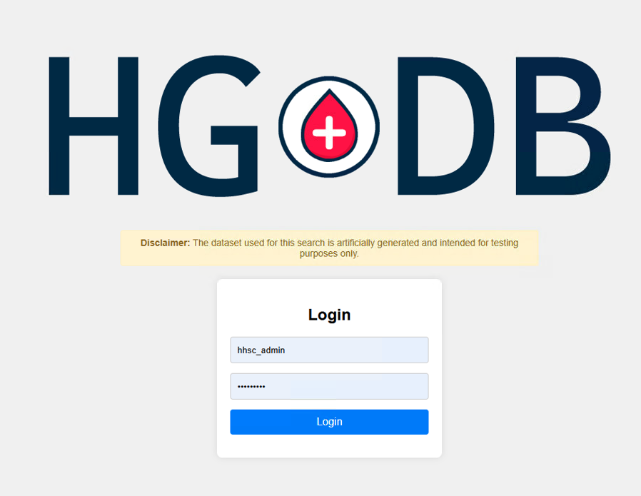 Login page of the Hemoglobin Mutation Database